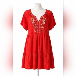Knox Rose Red Embroidered Tiered Mini Dress